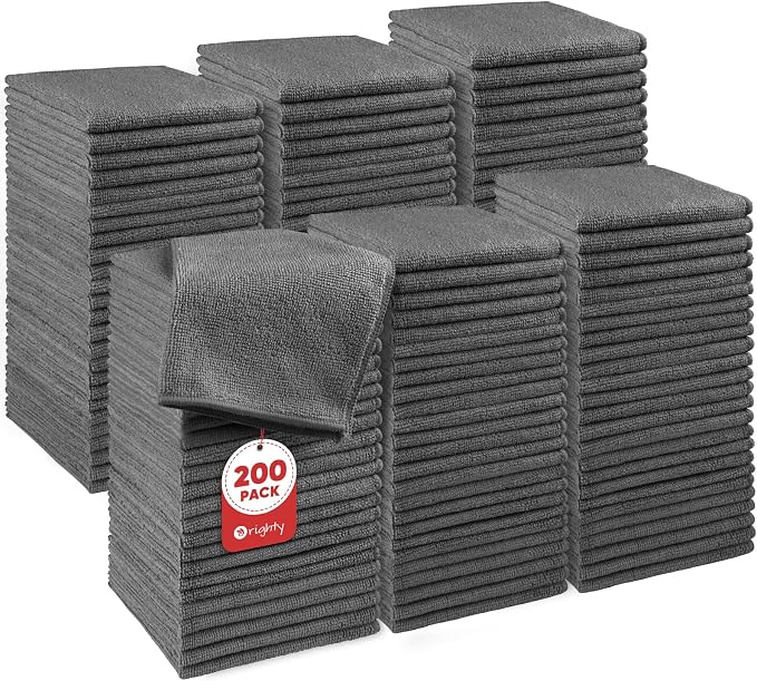 Orighty Washcloths Bulk, 200 Pack Microfiber Face Towels, 12x12 Inch Grey | Highly Absorbent & Soft Feel, Multi-Purpose Wash Cloths & Hand Towels for Bathroom, Hotel, Spa, and Gym
