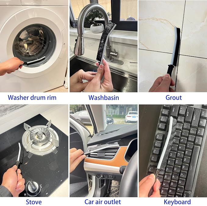 Crevice Cleaning Brush Set, Hard Bristle Grout Brush, 7-Pack | Narrow Cleaning Brushes with Stiff Bristles for Grout, Gaps, Kitchen Sinks, Bathroom Tiles, Window Tracks and Tight Spaces