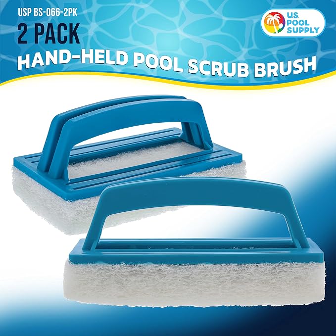 U.S. Pool Supply Hand-Held Pool Scrub Brush Pad 2 Pack, Scrubbing Scouring | Scouring Sponge Pad, Clean Pool Tile & Grout, Walls, Vinyl Liners, Spas - Cleaning Remove Stains Kitchen Bathroom Tub Shower