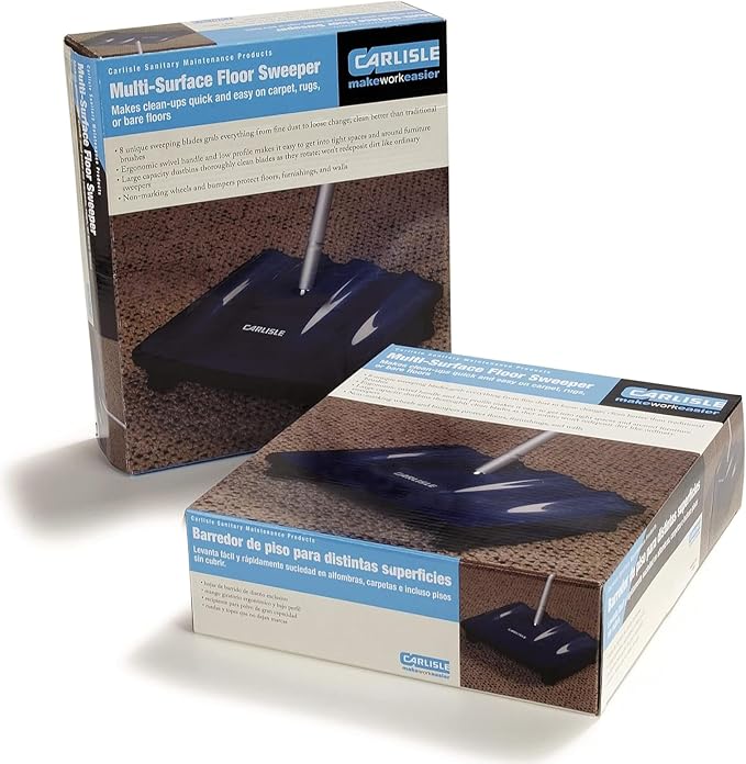 Carlisle FoodService Products Duo-Sweeper Rubberized Carpet and Floor Sweeper – Efficient Manual Cleaning for Restaurants with Low Pile Carpets (Pack of 4)
