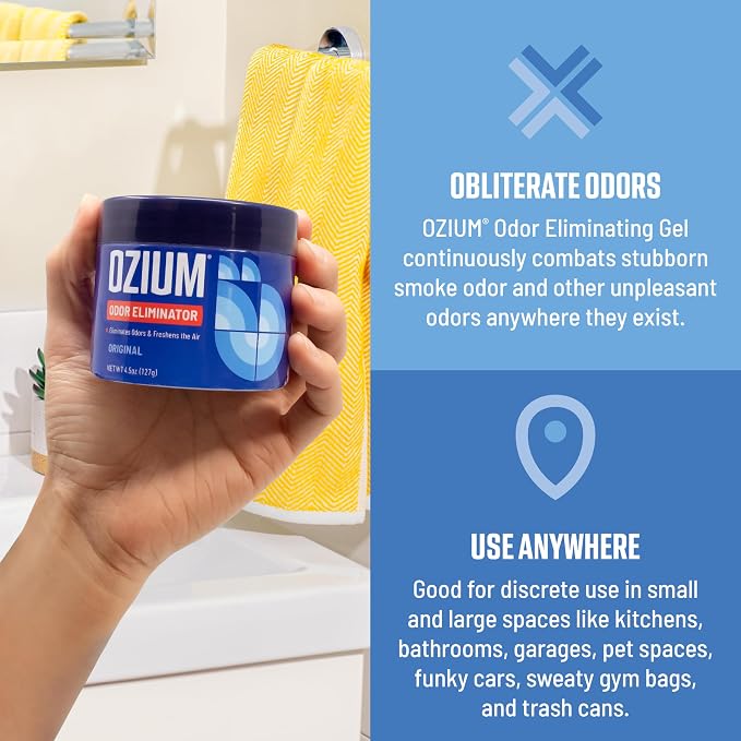 Ozium 8 Oz. Odor Eliminating Gel, Air Freshener Alternative | For Homes, Cars, Offices and More, 1 Pack