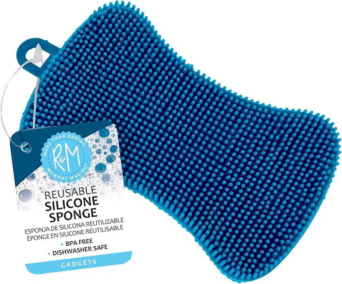 R&M International 96617 Reusable Silicone Sponge for Kitchen Cleaning, Scrubbing Dishes, and Wiping Surfaces, 5” x 2.75", Single
