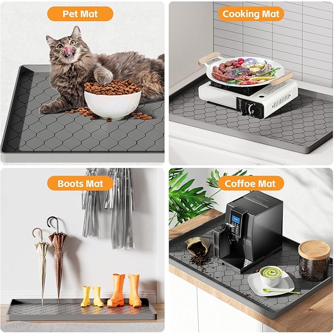 Winisok Waterproof Under Sink Mat 28" x 19", Silicone Mat, Dark Gray | Raised Edge Traps Spills & Leaks, Shelf Liner, Cabinet Protector, for Kitchen, Bathroom, Boots, Pets, Home Essentials