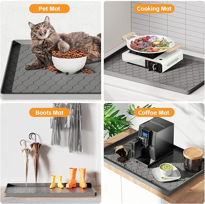 Winisok Waterproof Under Sink Mat 34" x 22", Silicone Mat, White | Raised Edge Traps Spills & Leaks, Shelf Liner, Cabinet Protector, for Kitchen, Bathroom, Boots, Pets, Home Essentials
