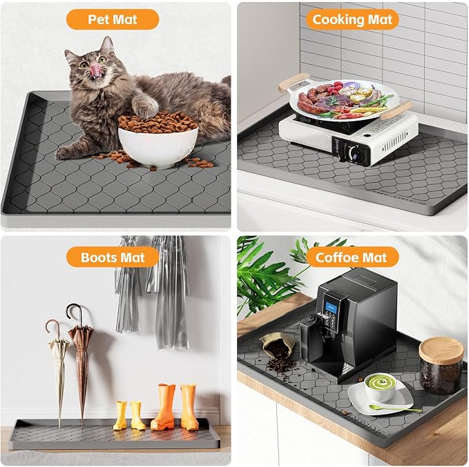 Winisok Waterproof Under Sink Mat 22" x 19", Silicone Mat, Dark Gray | Raised Edge Traps Spills & Leaks, Shelf Liner, Cabinet Protector, for Kitchen, Bathroom, Boots, Pets, Home Essentials