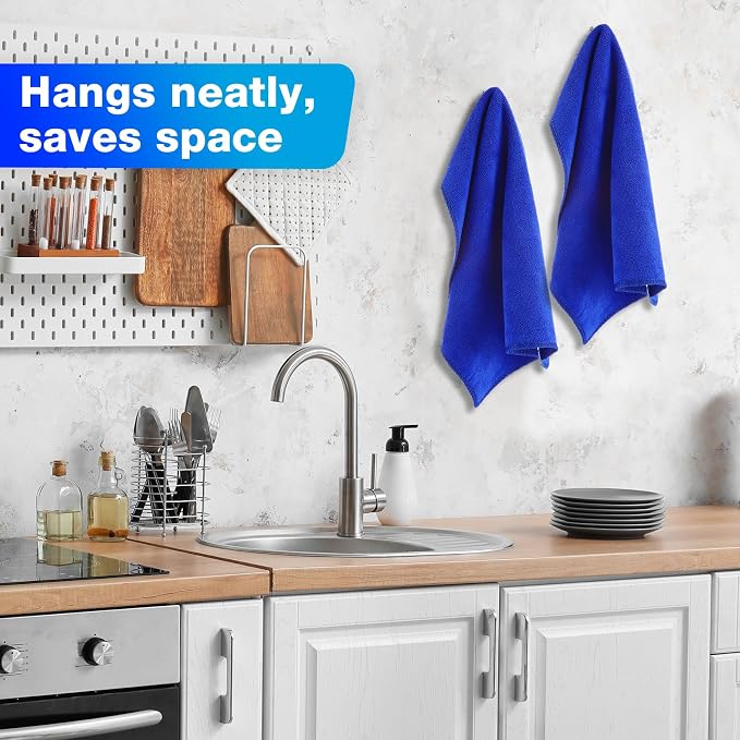 Nuenen 140 Pcs Microfiber Cleaning Cloths for Cars Ultra Absorbent Car Towels Drying Reusable Cleaning Supplies House Kitchen Window Microfiber Towel (Blue,16 x 16 Inch)