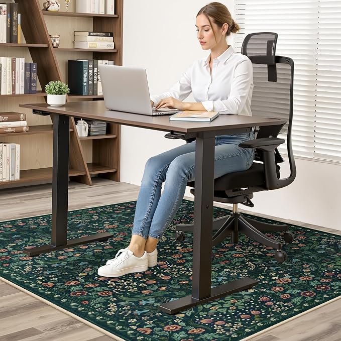 Anidaroel Floral Office Chair Mat for Hardwood & Tile Floor, 48"x60" Desk Chair Mat for Home Office, Under Desk Rug for Rolling Chair, Non Slip Computer Chair Mat, Low-Pile Carpet Protector Rug