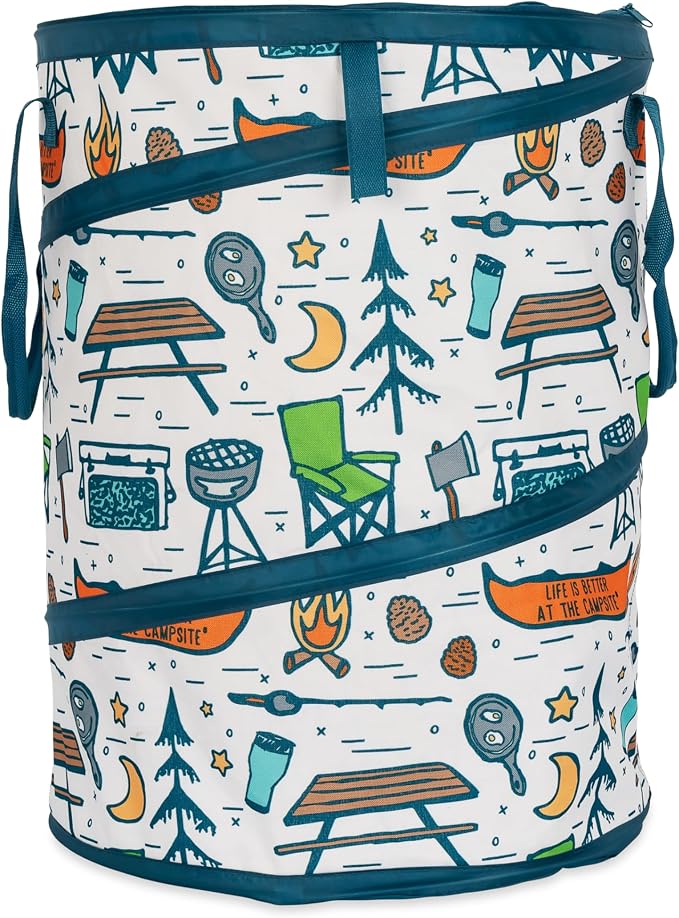 Camco Pop-Up Utility Container - Use as Collapsible Trash Can When Camping - Holds 30-Gallon Kitchen-Size Trash Bags - Stands 2-Ft Tall & Collapses for RV Storage and Organization (42997)