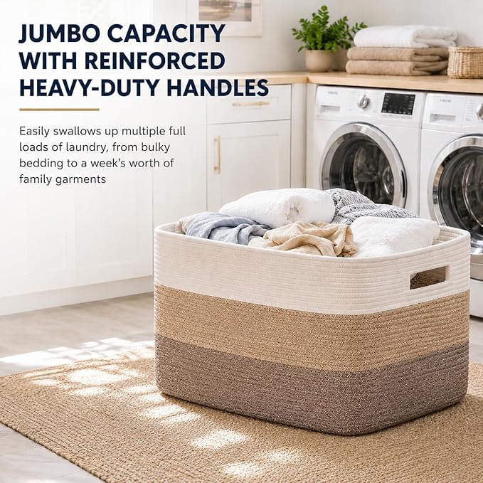OIAHOMY Large Blanket Basket, 22”x17”x12” Rectangle Woven Baskets, Nursery Blanket Storage Living Room, Toy Storage With Handle, Large Baskets for Organizing-Gradient Yellow (Pack of 2)