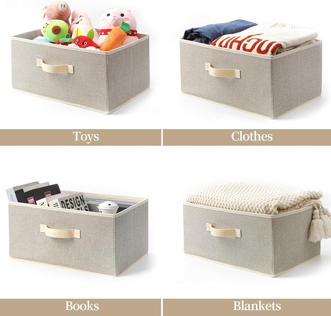 Storage Baskets, 15.7-Inch Woven Fabric Bins, Storage Cubes with Reinforced Handles, Organizer Bins for Closet Shelves, Foldable, for Toys, Clothes, Natural Beige (4PCS/Beige-15.7*11*7.8inch)