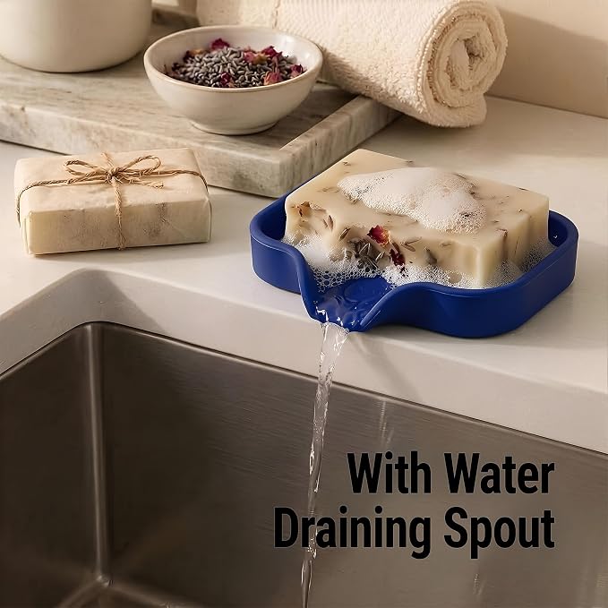 Zulay Kitchen Small Silicone Sponge Holder (4.9x3.3”) – Space-Saving Sink Organizer Tray for Sponge, Soap, Brush & More – Compact Non-Slip Dish for Kitchen & Bathroom (Dark Blue)