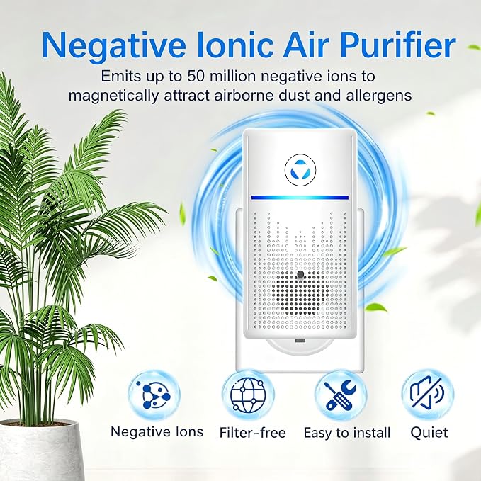 Air Ionizers for Home 4 Pack, Air Purifiers Plug in for Bedroom, Office, Kitchen, Quiet Portable Air Freshener for Odor, Smoke, Pets, Fresh Odor Eliminator Kit, Mini Air Cleaner