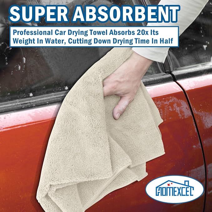 HOMEXCEL Professional Large Microfiber Car Drying Towels 2 Pack, 31" x 24" | Highly Absorbent, Lint Free, Scratch Free, Fast Drying, Absorbent Microfiber Towel for Cars SUVs RVs Trucks Boats, Brown