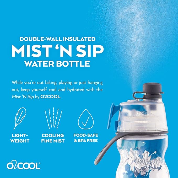 O2COOL Mist N Sip 20 oz Misting Sports Water Bottle Ombre Prism Pink