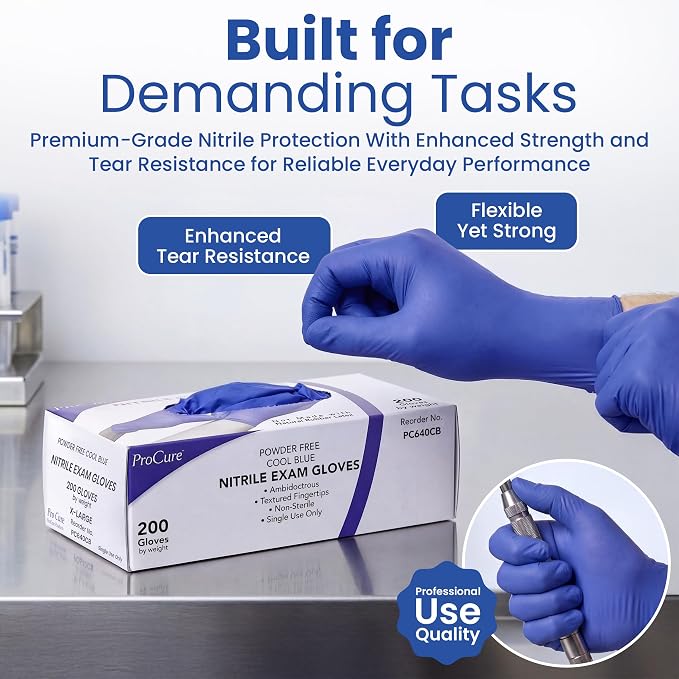 ProCure [200 Count] Disposable Nitrile Gloves - Latex Free, Powder Free Medical Exam Gloves