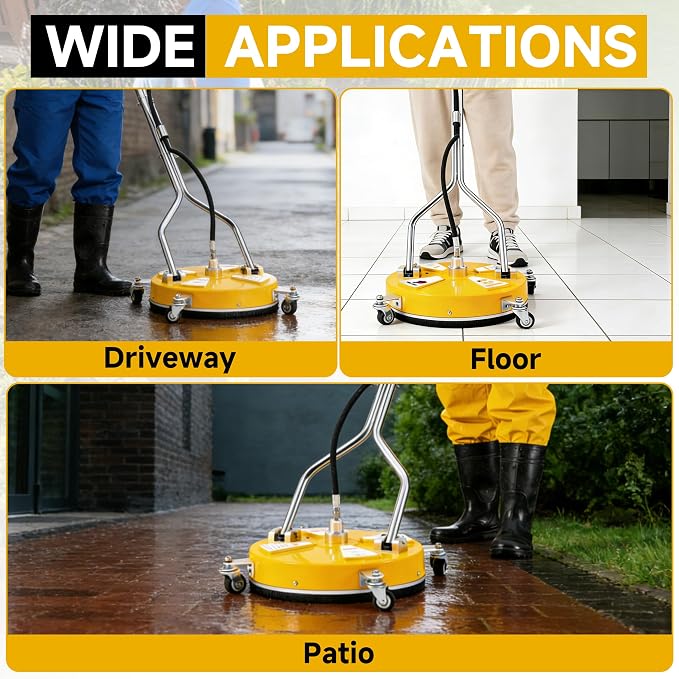 Tool Daily 16.5" Pressure Washer Surface Cleaner with Dual Handle, 4500 PSI | Surface Cleaner for Pressure Washer Attachment with 4 Wheels for Driveway, Sidewalk, Patio, Deck Cleaning