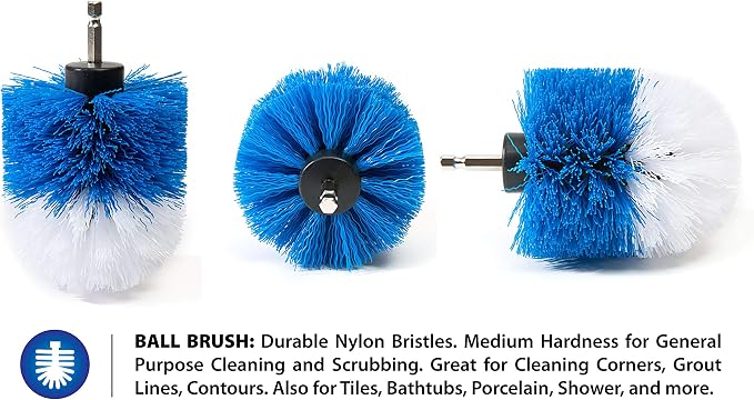 RevoClean 4 Piece Scrub Brush Power Drill Attachments-All Purpose Time Saving Kit-Perfect for Cleaning Grout, Tile, Counter, Shower, Grill, Floor, Kitchen, Blue & White