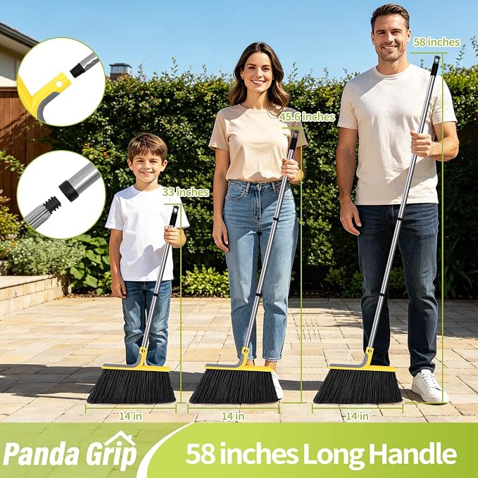 58" Heavy-Duty Commercial Broom, Outdoor Floor Cleaning Broom | Heavy-duty bristles, 58-inch handle, garage, patio, courtyard, commercial sweeping, leaves debris removal, durable