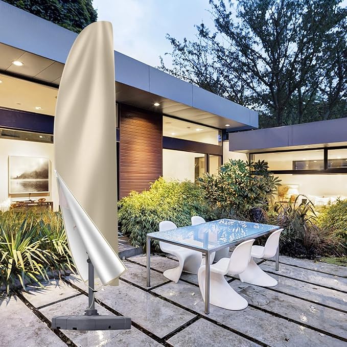 OKPOW Cantilever Patio Umbrella Cover: Fits 12-14 FT Outdoor Umbrellas | Easy Install with Rod & Long Zipper, Waterproof 420D Oxford Cover, Protects Offset Umbrella from Sun, Rain, Snow & Dust