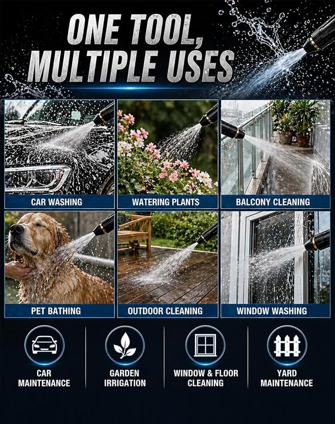 2026 Upgrade High Pressure Hose Nozzle, Adjustable Booster Home High Pressure Car Wash Water Gun with Power Washer Hose Attachment, for Plant Watering Lawn Car