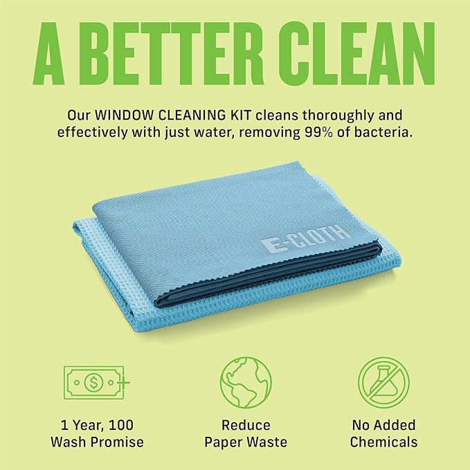 E-Cloth Window and Glass Cleaner Kit, Just Add Water - 1 Kit | Chemical-Free Cleaning - Reusable & Machine Washable Towel, Versatile Use for Mirrors, Cars, & Lenses, Alaskan Blue