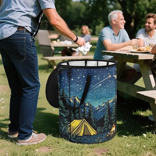 Shooting Star Camping Trash Can Foldable 20 Gallon Outdoor Trash Can with Lid Lightweight Garbage Cans Storage for Hiking, Picnic, Family Travel