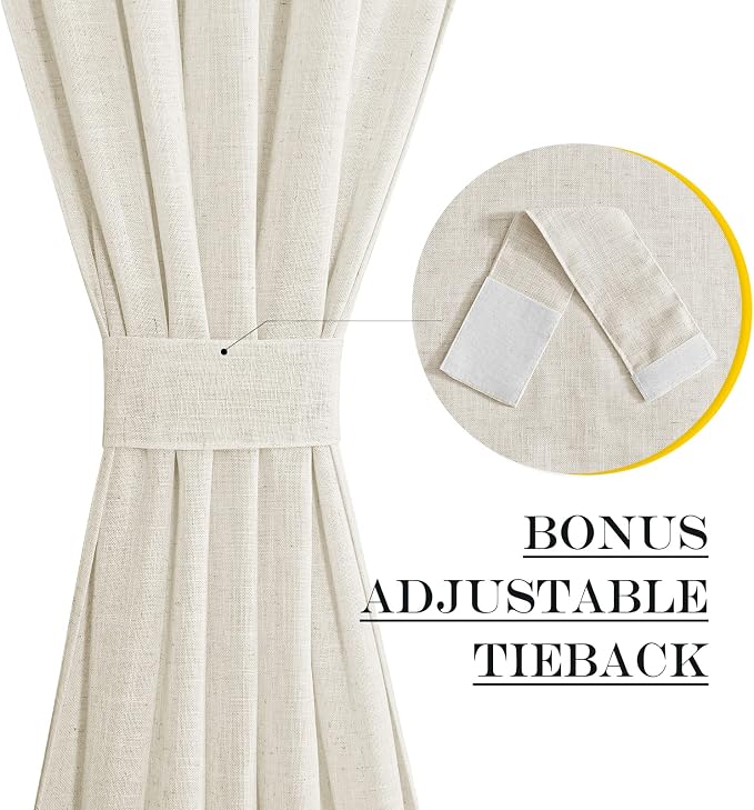 NICETOWN 80 inches Sidelight Door Curtains for French Door | Linen Sheer Window Panels for Kitchen Patio Glass Adjuatble Curtains with Tieback, 26 x 80 Inches, 1 Panel, Linen