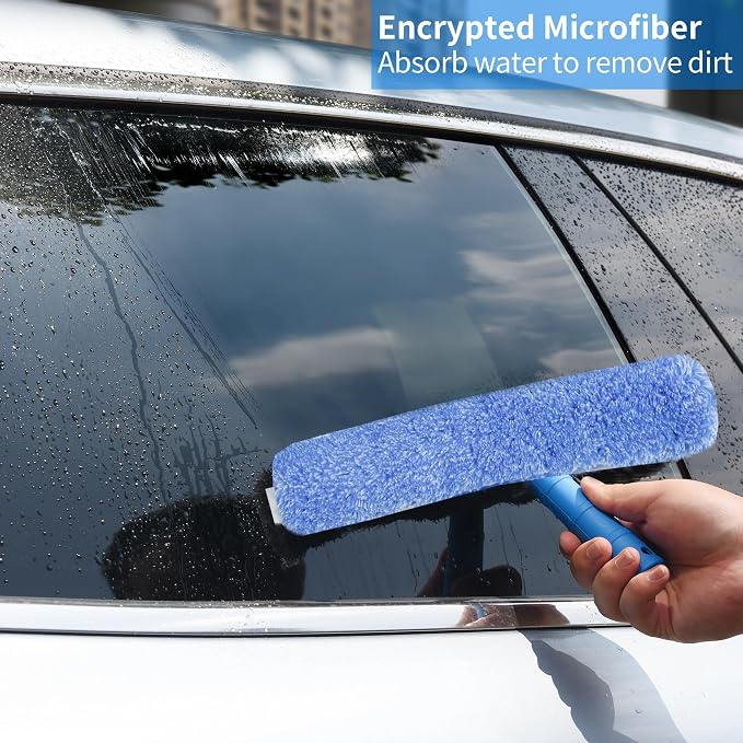 Window Cleaning Kit with Bucket,Squeegee for Window Cleaning | 3 Gallon Storage Bucket,14" Window Squeegee and Microfiber Scrubber, Window Cleaning Tool for Home, Outdoor, Commercial