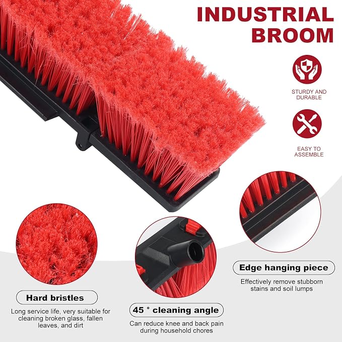 Broom for Outdoor & Commercial-Grade Heavy-Duty Push Broom | 70 IN Adjustable Long Handle Ideal for Industrial Use Heavy Duty Durable for Garage Driveway and Sidewalk Cleaning