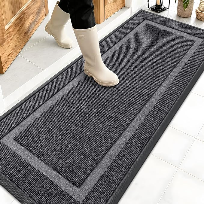 OLANLY Front Door Mat Outside 59x20, All-Season Heavy-Duty Rubber Doormat | Grey, Absorbent, Stain and Fade Resistant, Waterproof Non-Slip Backing, Low-Profile Indoor Outdoor Floor Mat for Entryway