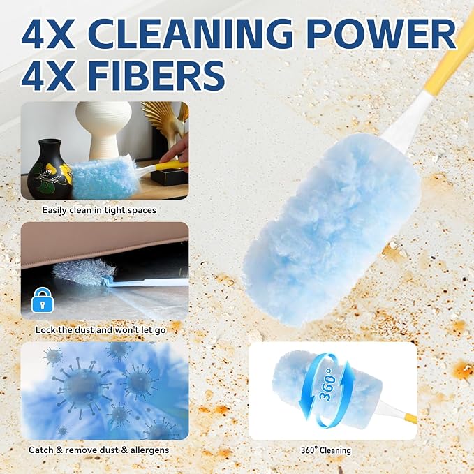 6 ft Duster Extended Handle with 20 Pcs Duster Refill for Swiffer | Duster with Extension Pole, Heavy Duty Duster Refills Kit for Ceiling Fan Blades, Cleaning, Furniture, Hard-to-Reach Area