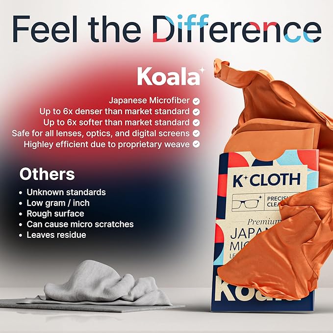 Koala Lens Cleaning Cloth | Japanese Microfiber | Pink & Orange (Pack of 2) | Glasses Cleaning Cloths | Eyeglass Lens Cleaner | Eyeglasses, Camera, VR/AR Headset, and Screen Cleaner | Washable & Reusable