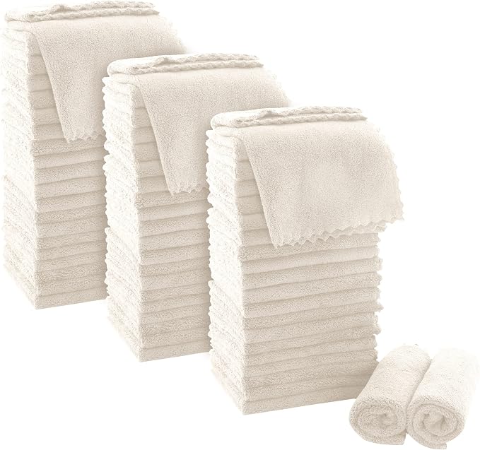 MOONQUEEN Ultra Soft Premium Washcloths Set - 12 x 12 inches - 72 Pack - Quick Drying - Highly Absorbent Coral Velvet Bathroom Wash Clothes (Cream)