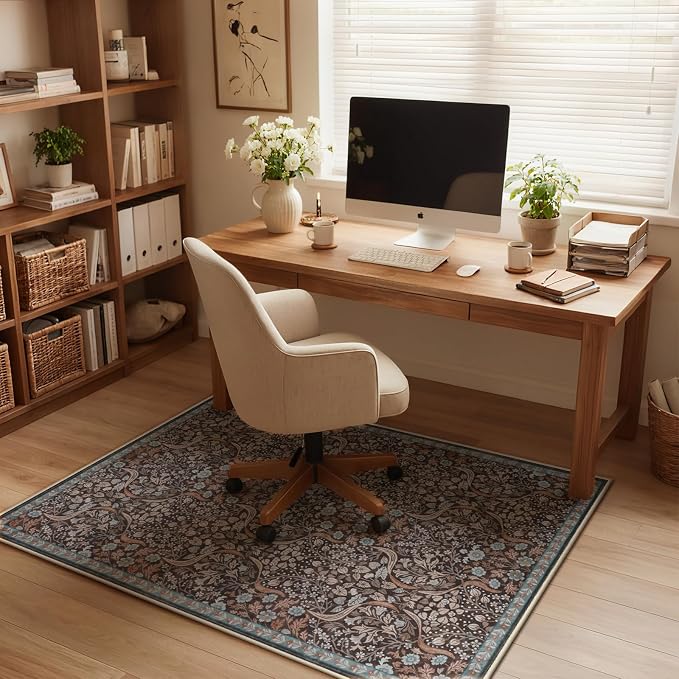 Anidaroel 36"x48" Floral Chair Mat for Hardwood Floor & Tile Floor, Office Chair Rug for Rolling Chair, Desk Chair Mat for Hard Floors, Anti-Slip Computer Gaming Chair Mat, Easy to Roll