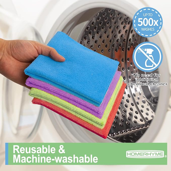 Microfiber Cleaning Cloth, 52 Pack Cleaning Rags,12" X 11" Lint Free Dish Towels Wash Cloths, Reusable Microfiber Towels for Home and Kitchen Bathroom Apartment Cleaning Supplies, Assorted
