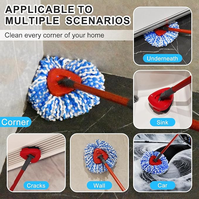 Mop Heads Replacements for Ocedar, Spin Mop Replacement for O-Cedar RinseClean 2 Tank System Mop Refills, Include 3 Pack Mop Refills, 1 Scrub Brush & 1 Mop Base