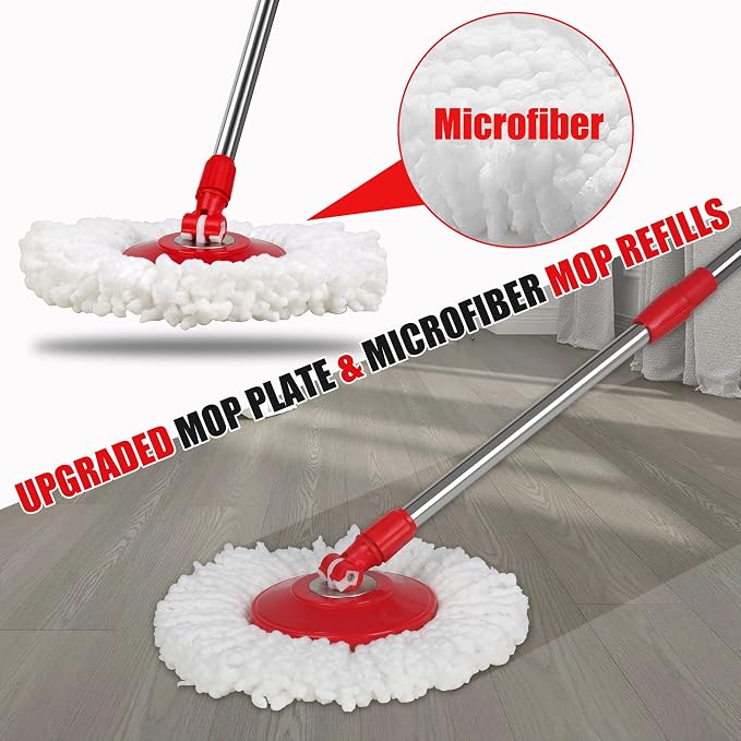 Spin Mop and Bucket System with Stainless Steel Wringer, 3 Mop Heads | Microfiber Spin Mop and Bucket System with Stainless Steel Wringer, 3 Mop Heads & 61" Telescoping Handle