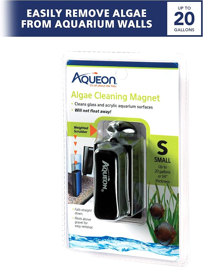 Aqueon Aquarium Algae Scraper, Fish Tank Cleaning Magnets for Glass/Acrylic, Small, Black | Magnetic aquarium glass cleaner for glass or acrylic, curved pad cleans flat and curved surfaces