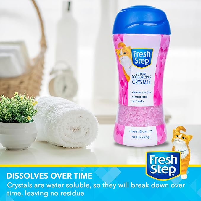 Fresh Step Sweet Blossom Cat Litter Deodorizing Crystals, 15 Oz | Non-toxic odor neutralizing formula, controls litter box smells, keeps home areas fresh, easy sprinkle