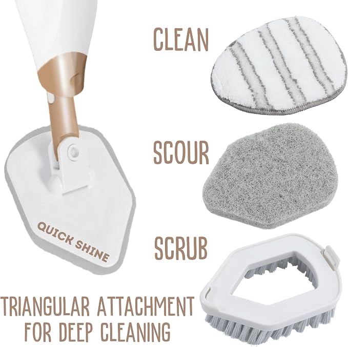 Quick Shine Multi-Action 11 Piece Interchangeable Spray Mop Kit w/Cleaner | Ultimate Gold All-In-One Pro Cleaning System, Lightweight Mop w/ Assorted Microfiber Pads & Triangular Attachmets