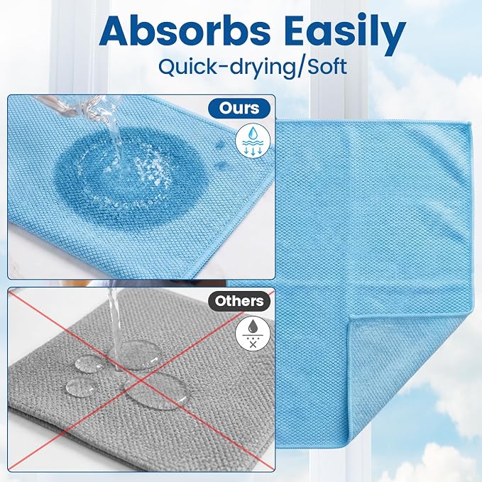Niveaya Microfiber Glass Cleaning Cloth, Reusable Fish Scale Cloth 8 Pack | Streak Free Lint Free Cleaning Towels, Quick Drying Polishing Cloth for Window, Kitchen, Shower, Stainless Steel, Auto