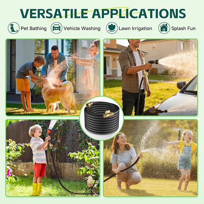 25ft Garden Hose – Lightweight & Flexible Water Hose, Leak-Proof Fabric & Non-Expandable with Shut-Off Valve for Yard, Outdoor Watering, Car Wash & RV