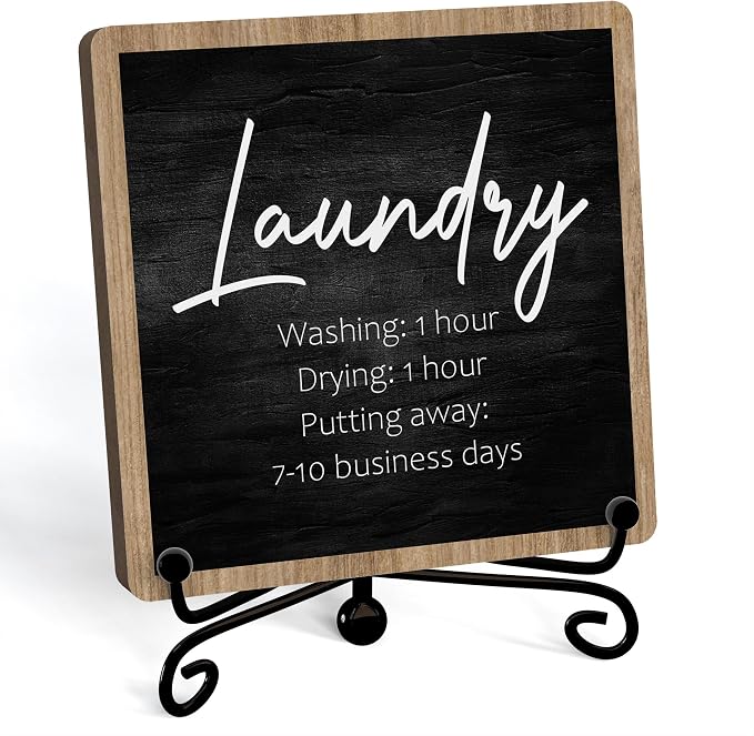 Laundry Room Decor, Funny Laundry Sign And Accessories, Farmhouse Shelf Decor, Rustic Wash Dry Wooden Signs With Stand (laundry-03)