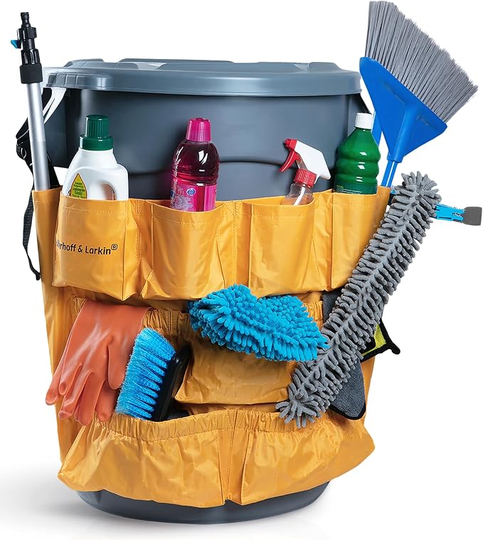 Trash Can Caddy Bag | 2 Pack | Fits 32-55 Gallon Bin | Cleaning Organizer | Trash Can Caddy Bag | Fits 32-55 Gallon Can | Brute & Uline Compatible | Heavy Duty Vinyl | Cleaning Caddy Organizer(2 Pack)
