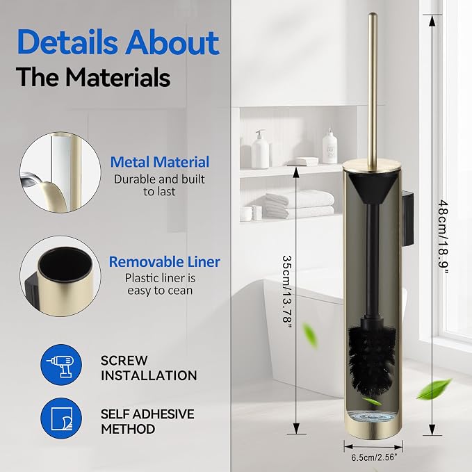Wall Mounted Brushed Gold Toilet Brush with Holder,Durable Cleaning Toilet Bowl Brushes with Holders