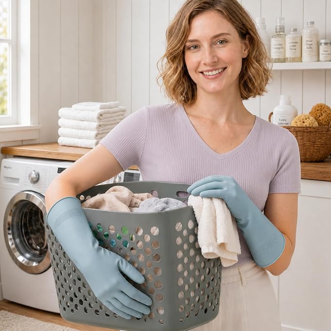 Cleaning Rubber Gloves, Waterproof Non-Slip Long Cuff Dishwashing Household Kitchen Gloves