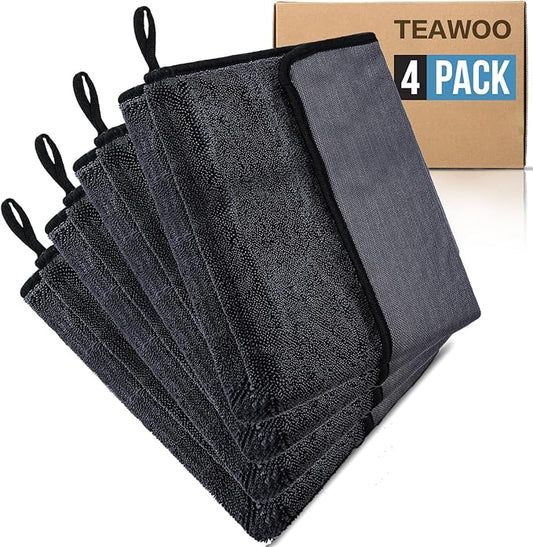 TEAWOO Shiny Wipes Shower Cleaning Cloth, Ultra Absorbent Car Drying Towel, 4 Pack 16 x 24 inch Microfiber Cleaning Cloth for Car, Bath & Househood