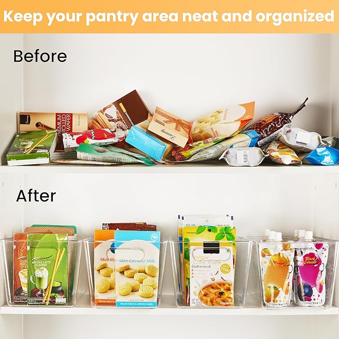 YIHONG 16 Pack Clear Pantry Organizer Bins,Plastic Storage Containers with Handle for Kitchen,Freezer,Cabinet,Closet,Bathroom Under Sink Organization