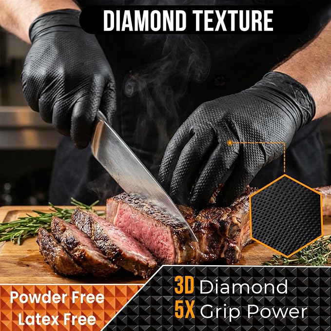 10 Mil Heavy Duty Diamond Texture Nitrile Gloves, Medium, 100 Ct | 10 Mil Thickness, Diamond Texture Grip, Heavy Duty Protection, Meat Processing, BBQ Pitmasters, Commercial Kitchens