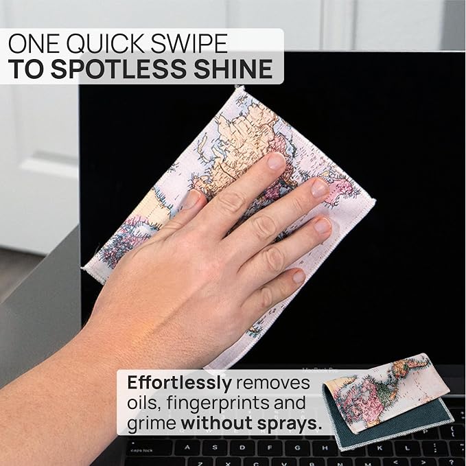 Microfiber Wholesale Quick Cloth Glasses Cleaning Cloths 5x7 World Map | 2-Pack with Case | Double-Sided Lens Cleaner for Eyeglasses, Camera & Screens | Reusable Microfiber Glass Polishing Cloths